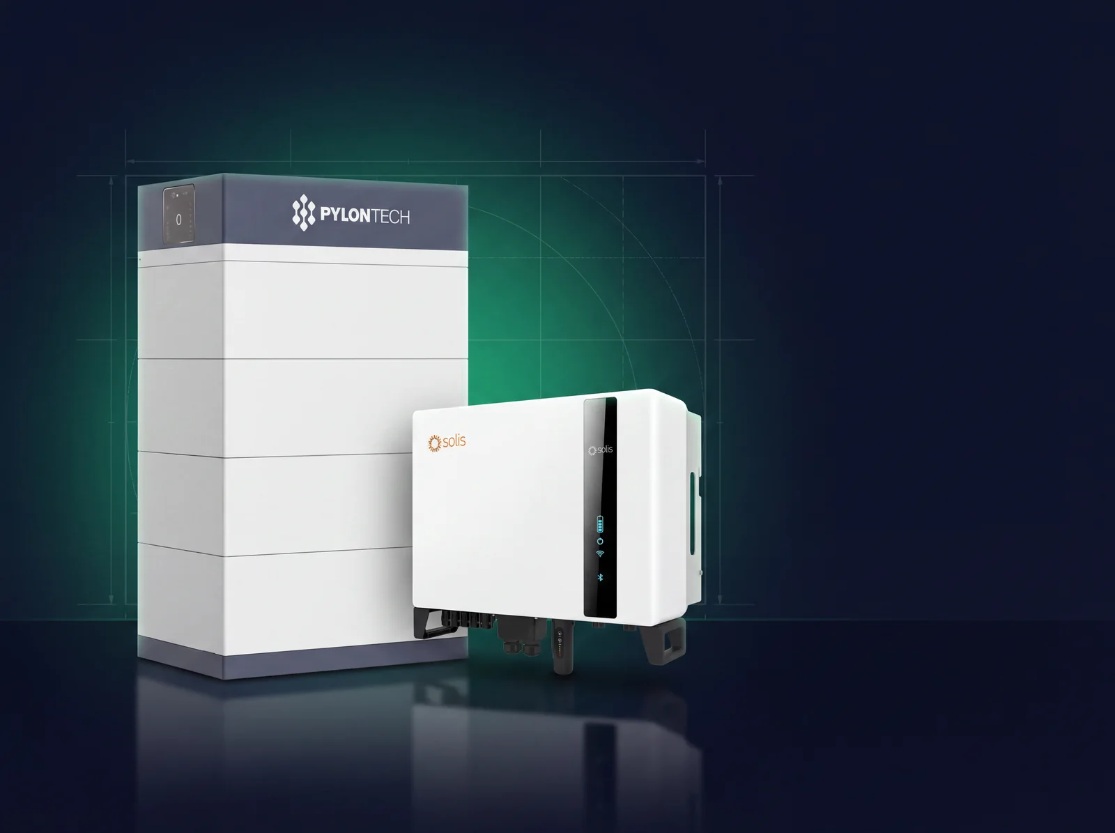 Thuisbatterij 20 kWh - 4 PylonTech Force H3 LiFePO4-batterijmodules met Solis hybride omvormer, wandopstelling, geschikt voor noodstroom en dynamisch laden
