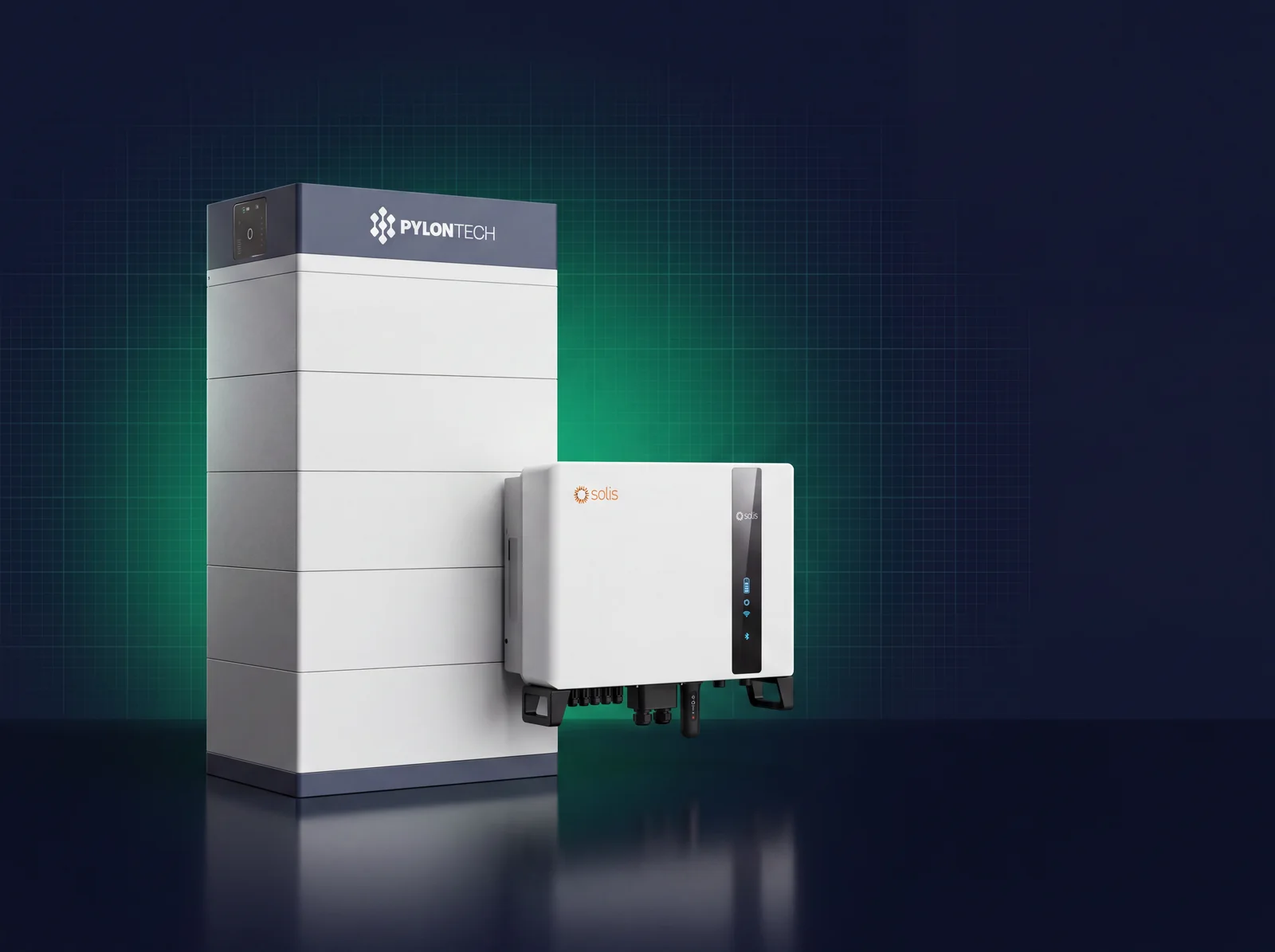 Thuisbatterij 25 kWh - 5 PylonTech Force H3 LiFePO4-batterijmodules met Solis hybride omvormer, wandopstelling, geschikt voor noodstroom en dynamisch laden